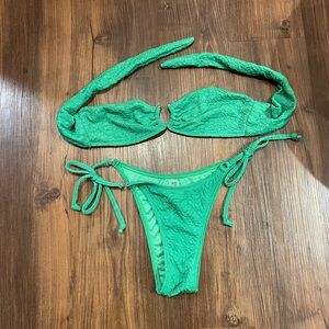 Green Textured Bikini Set